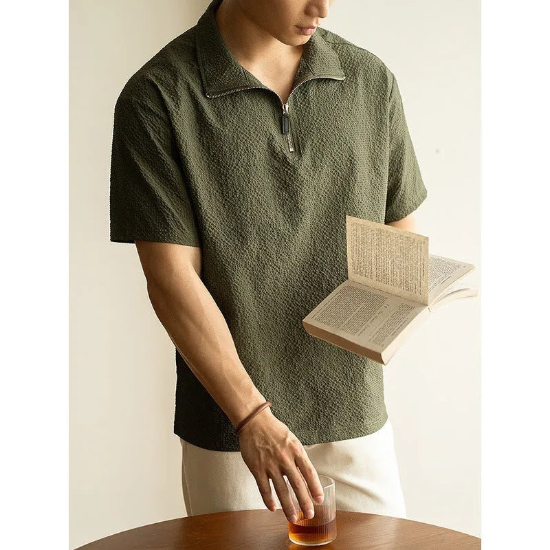 American quick-drying ice silk short sleeve T-shirt for men in cedar green, loose fit