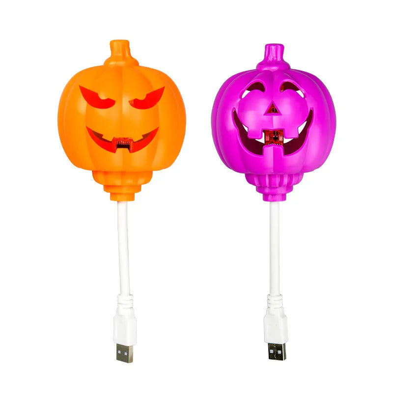 Pumpkin shaped lamp with purple or yellow light option, USB charging, 22cm tall Halloween decoration