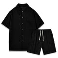Women's plain polyester two-piece shorts set with elastic waistband, shown in beige colour.