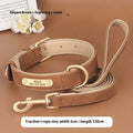 A brown double-layer leather dog collar and matching leash for medium-sized dogs.