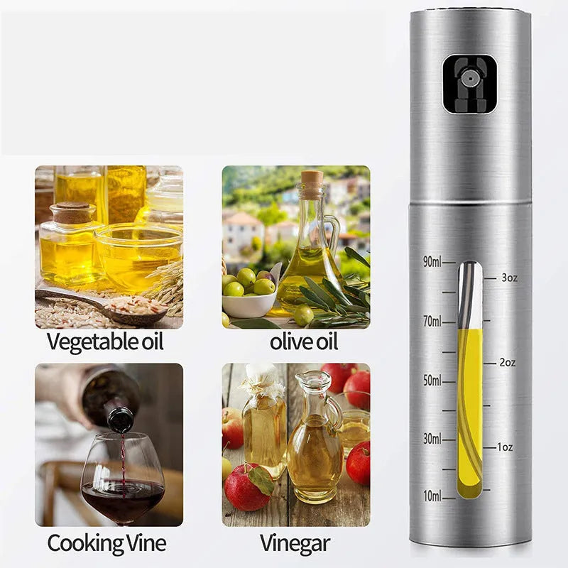 Press-type oil injection bottle 100ml glass with stainless steel visual scale for kitchen use