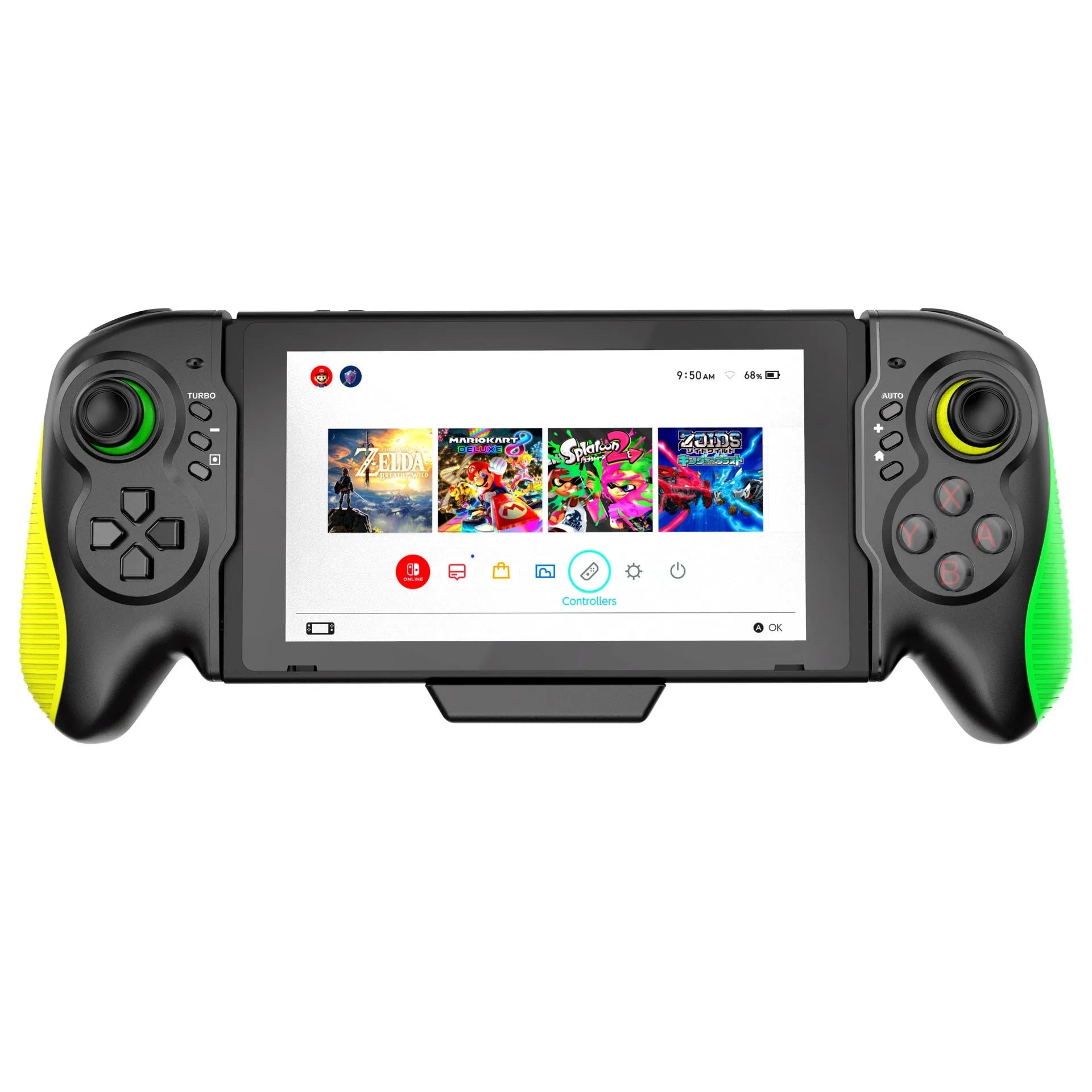 Yellow-green ABS game controller with somatosensory burst function for Switch and PC