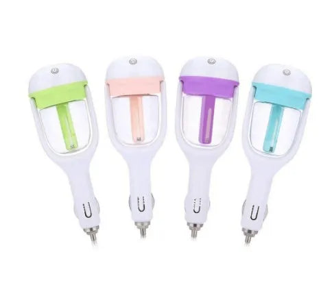 Portable car humidifier air purifier freshener with essential oil diffuser in compact travel design