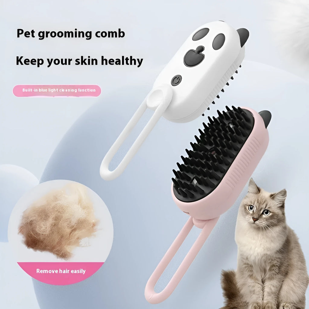 Pet grooming comb with spray function in avocado green colour and ABS plastic handle