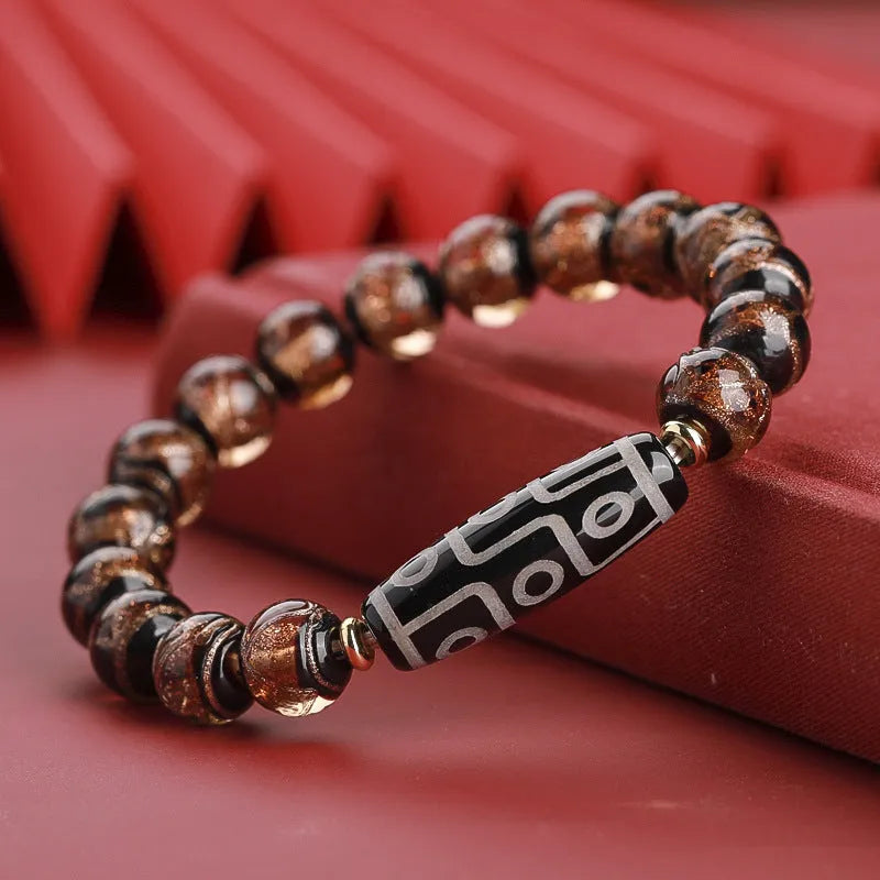 Traditional Chinese colourful glass bead bracelet with five-colour pattern and snake charms