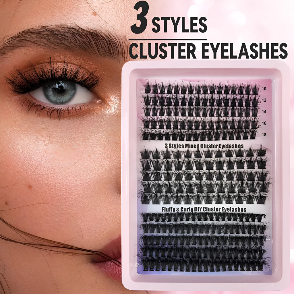 Mixed box of creative messy style false eyelashes with storage case measuring 13.7cm