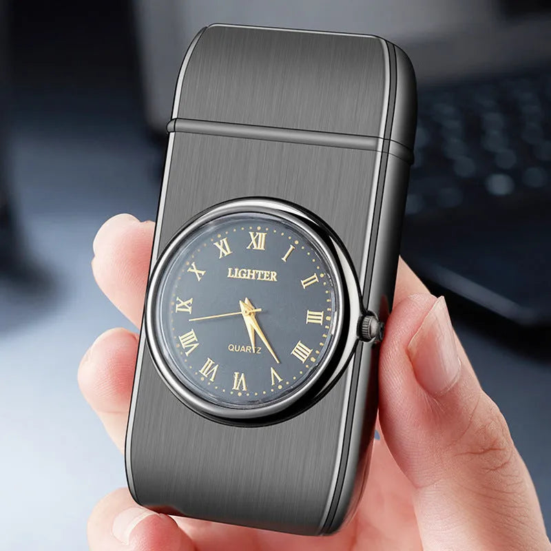 Multifunctional electronic watch lighter with LED flash in metal housing