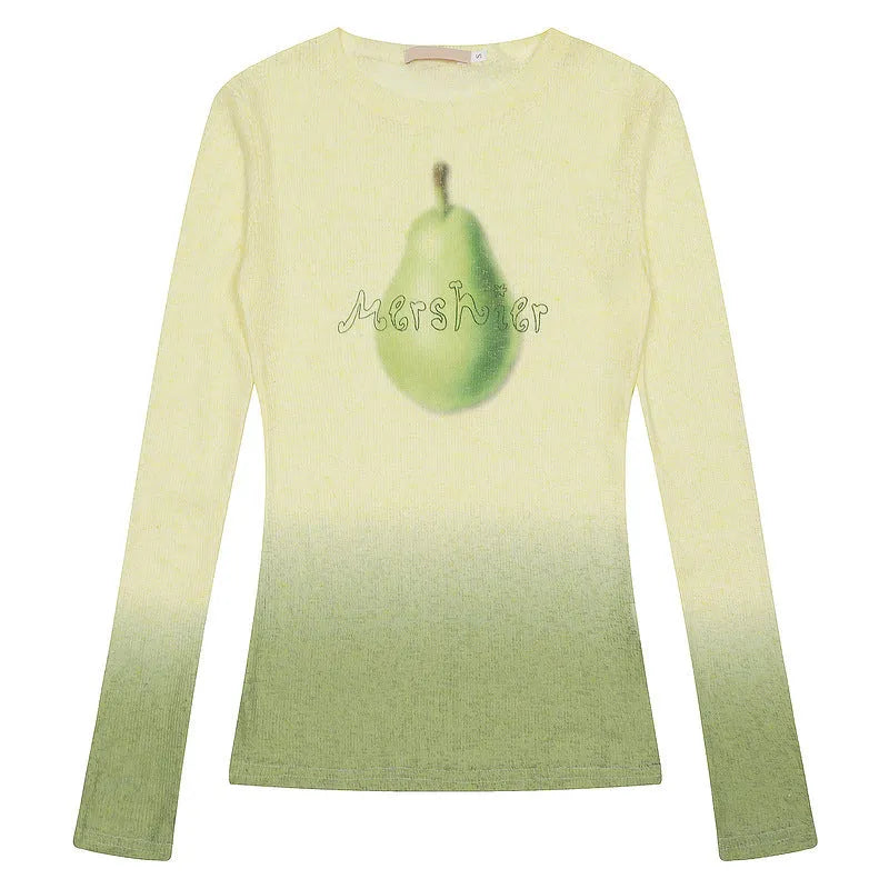 Gradient flower long-sleeved T-shirt for women in light pink, polyester fabric, casual fit size S