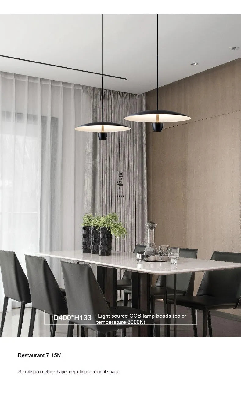 Black modern minimalist Nordic chandelier ceiling light fixture with 400mm diameter.