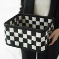 Checkerboard pattern grey and black felt storage basket with dimensions 37x29x19.5cm