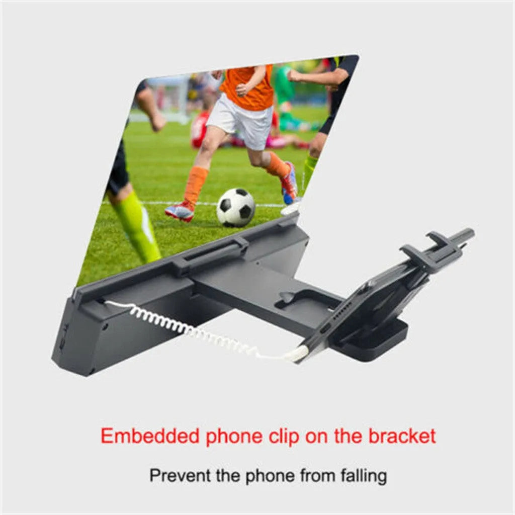 12-inch mobile phone screen amplifier with flexible gooseneck stand and built-in speakers