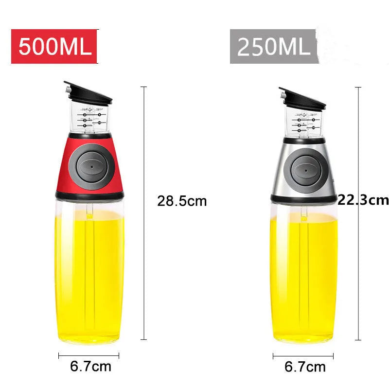 500ml high white glass measurable oil bottle with slim 8x28.5cm shape on kitchen countertop