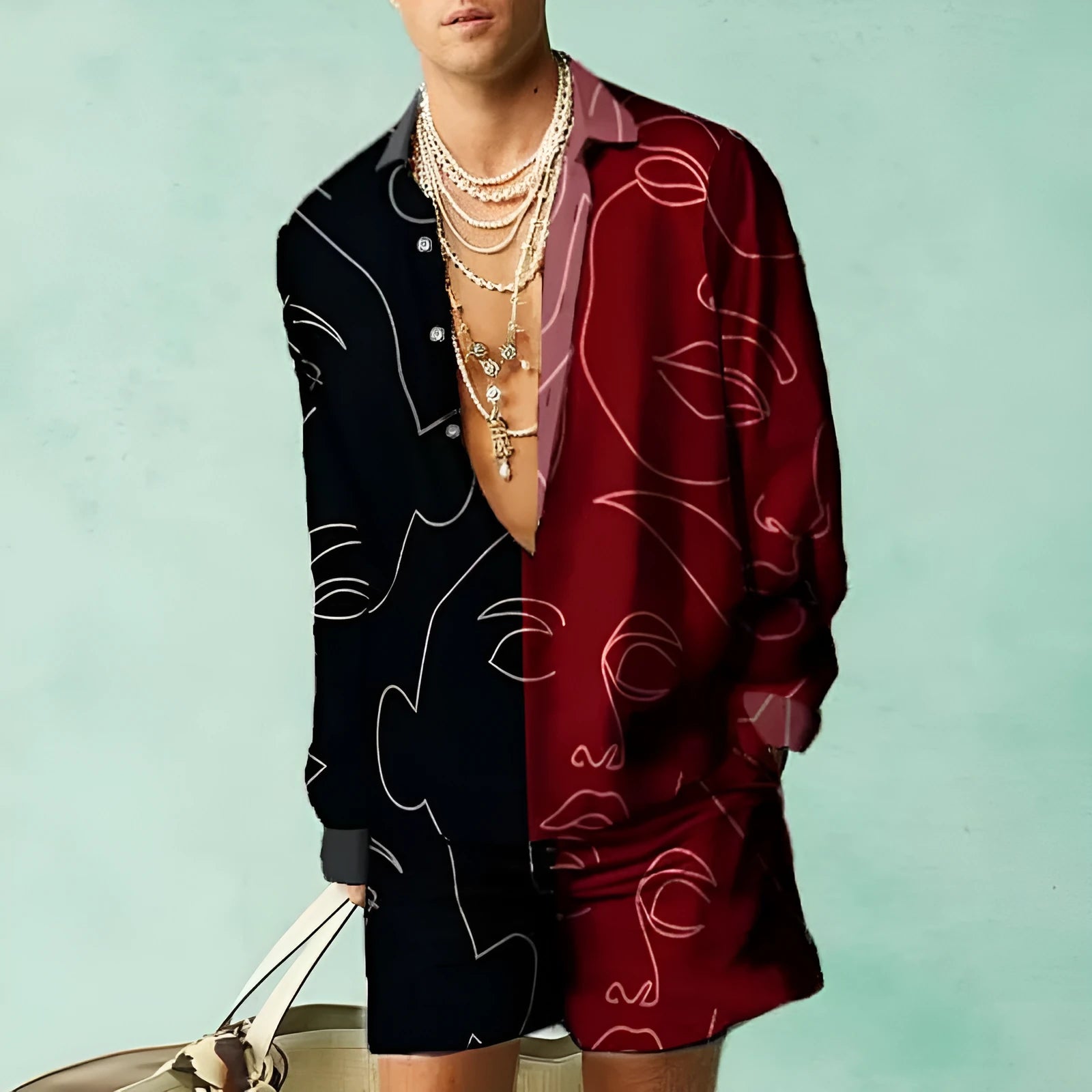 Men's slim fit casual summer set with long sleeve shirt and matching shorts in various colours.
