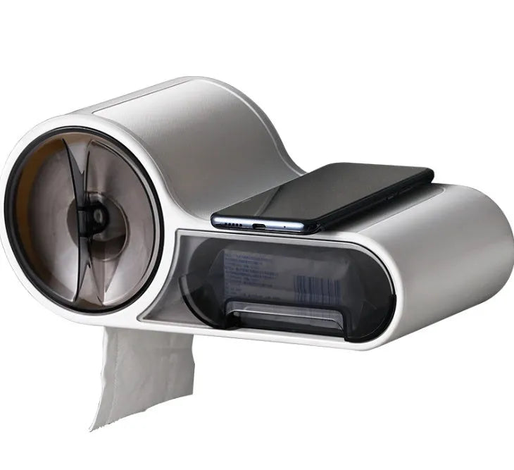 White plastic toilet roll holder with streamline curve and non-slip place, no-punching installation