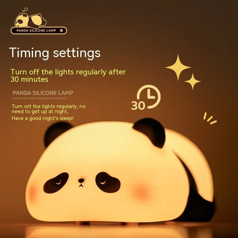 Panda-shaped silicone night light for children with rechargeable battery and clap control