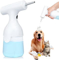 White electric foam soap dispenser with USB charging cable and two nozzles for pet bath and cleaning