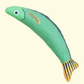 24cm long plush catnip fish toy in green colour with crinkle sound for feline play