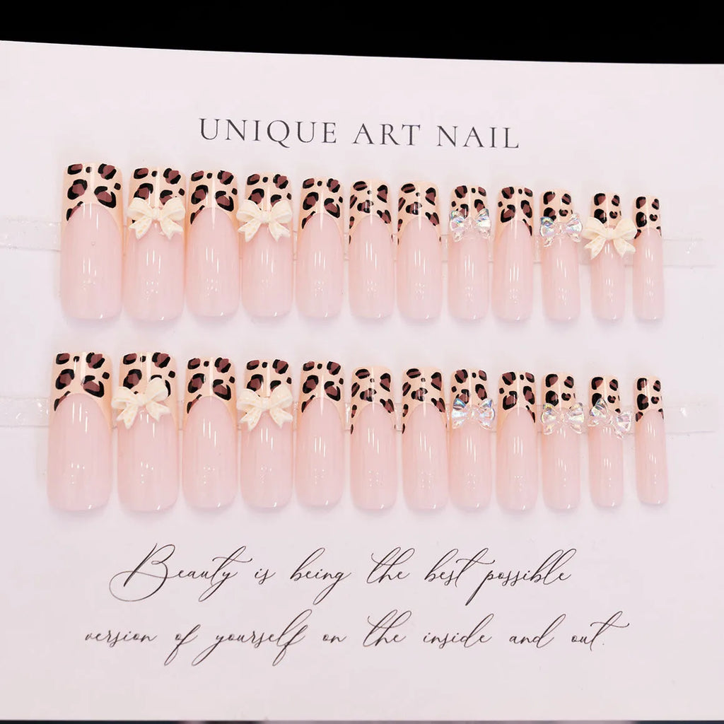 Leopard print butterfly design false fingernail set for ladies nail art manicure