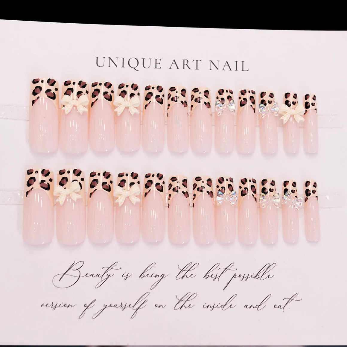 Leopard print butterfly design false fingernail set for ladies nail art manicure