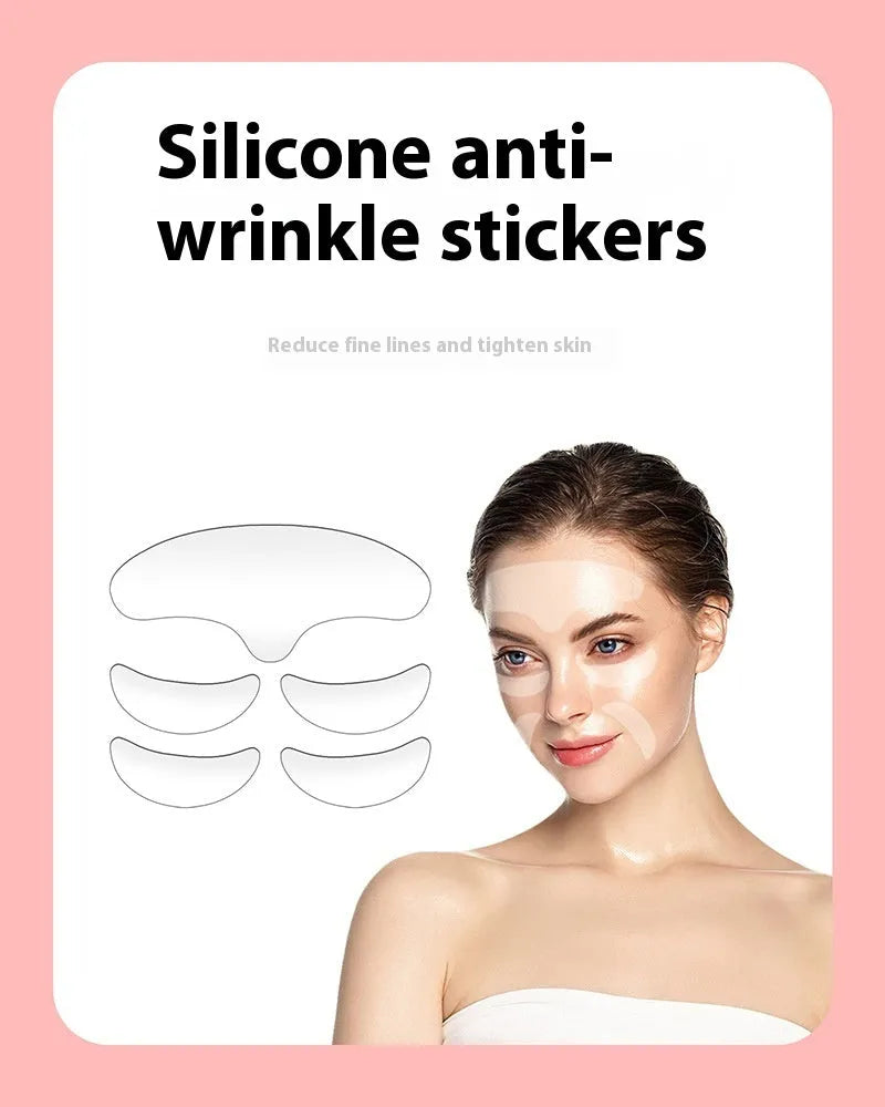 Set of five silicone anti-wrinkle face patches for forehead and eye application
