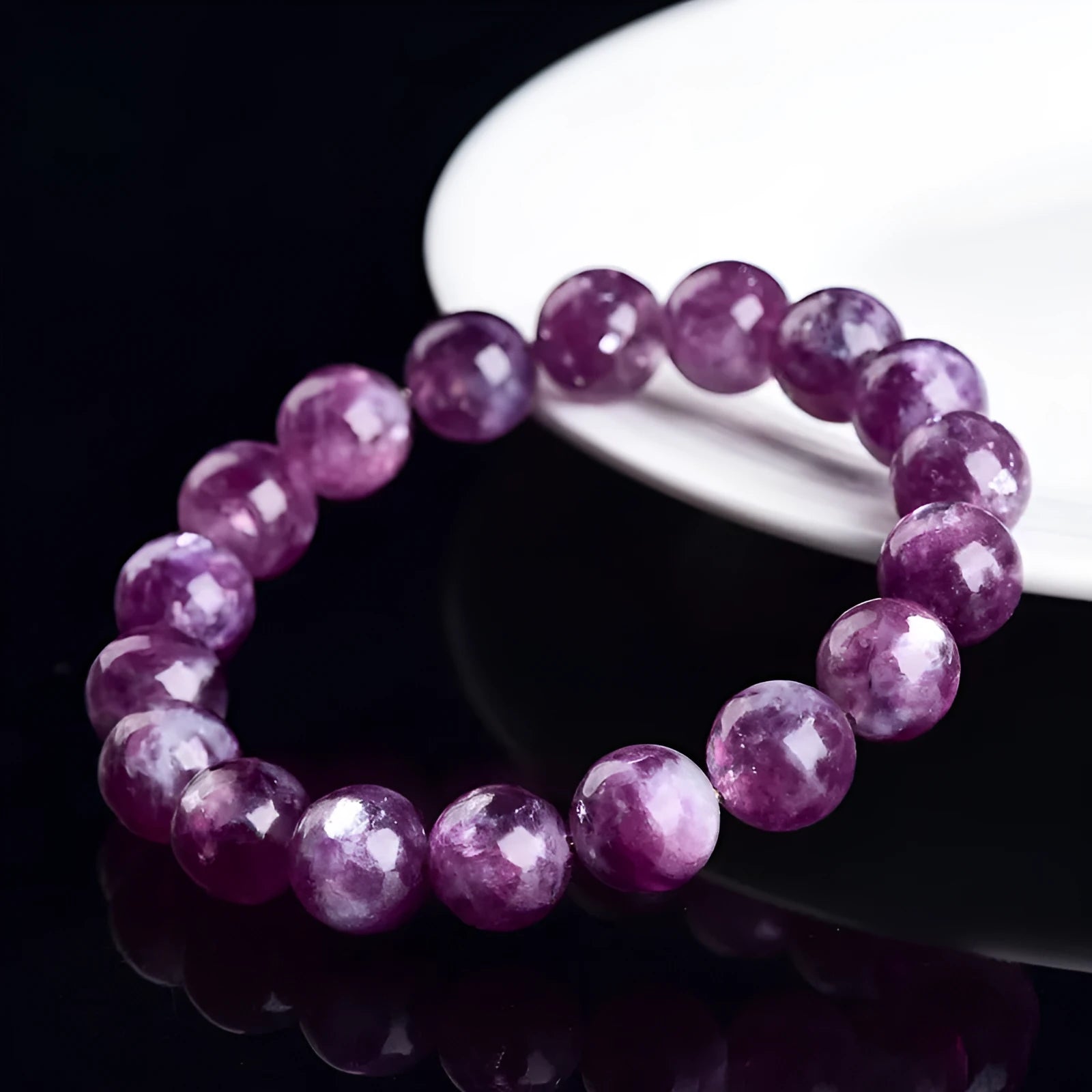 Purple crystal bead bracelet with geometric shapes in unisex Korean style design