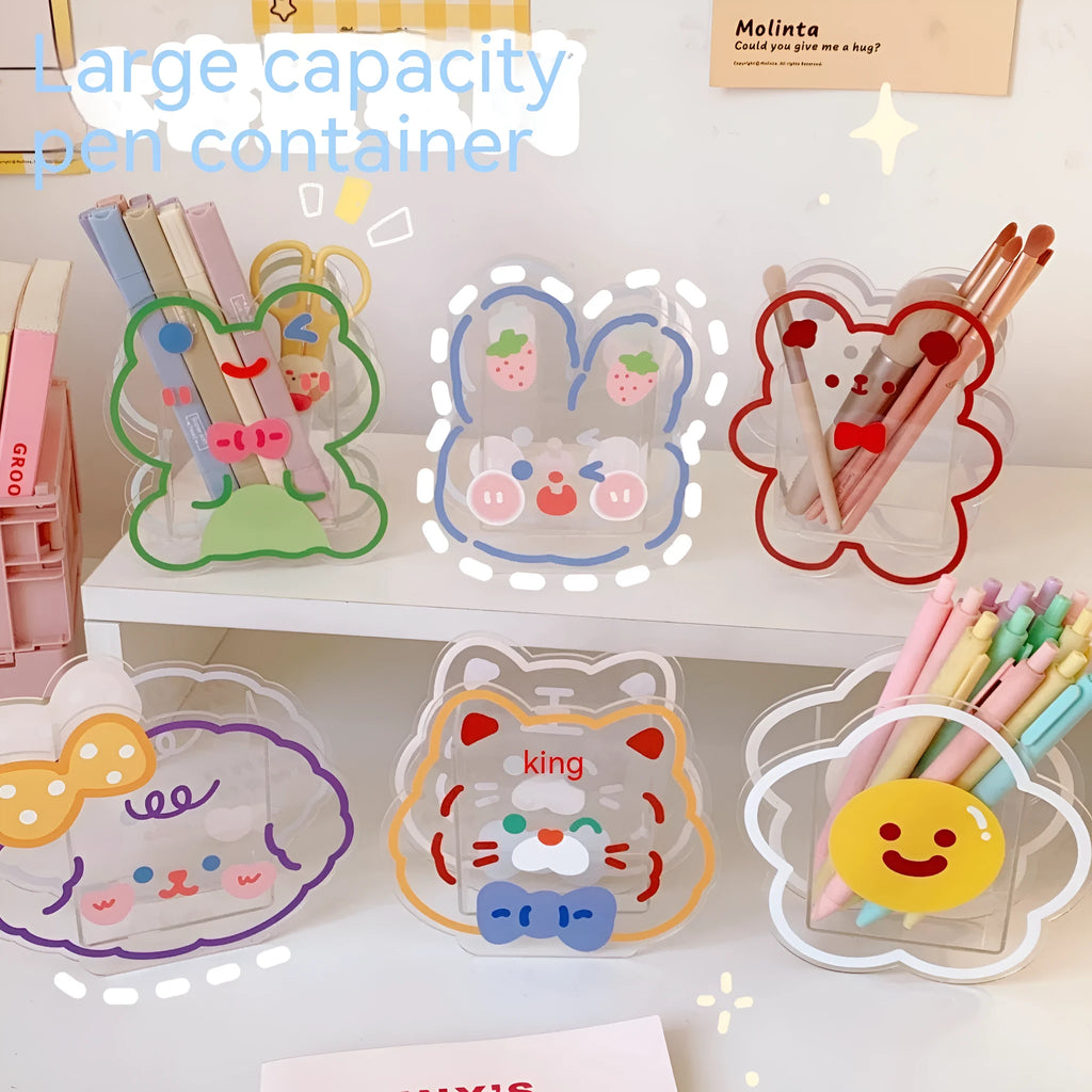 Women's creative acrylic stationery storage box with colourful side designs