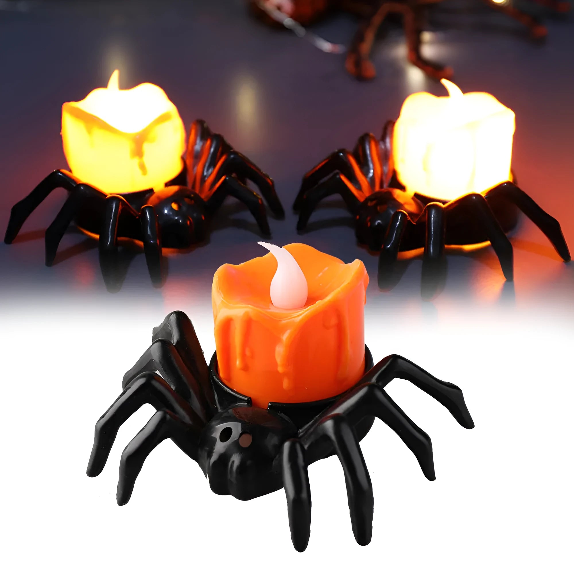Halloween spider candlestick ornament plastic battery operated 7x8.5x5cm ambient lighting