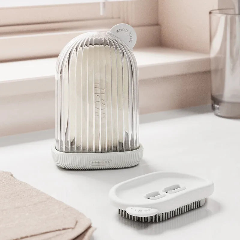 Lightweight PET travel soap holder in cream white, pink, and white colours