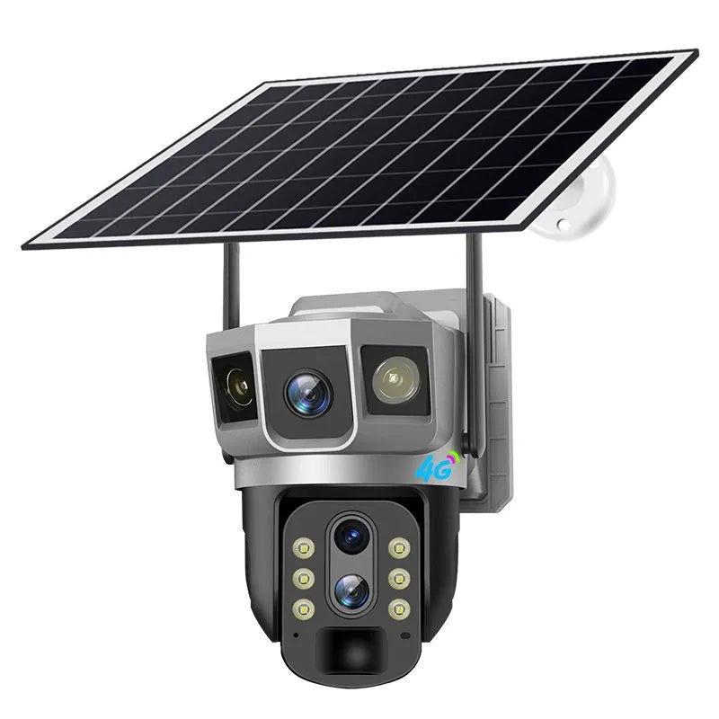 V380 4G outdoor monitor camera with solar panel, 10x zoom, and night vision in ABS plastic housing