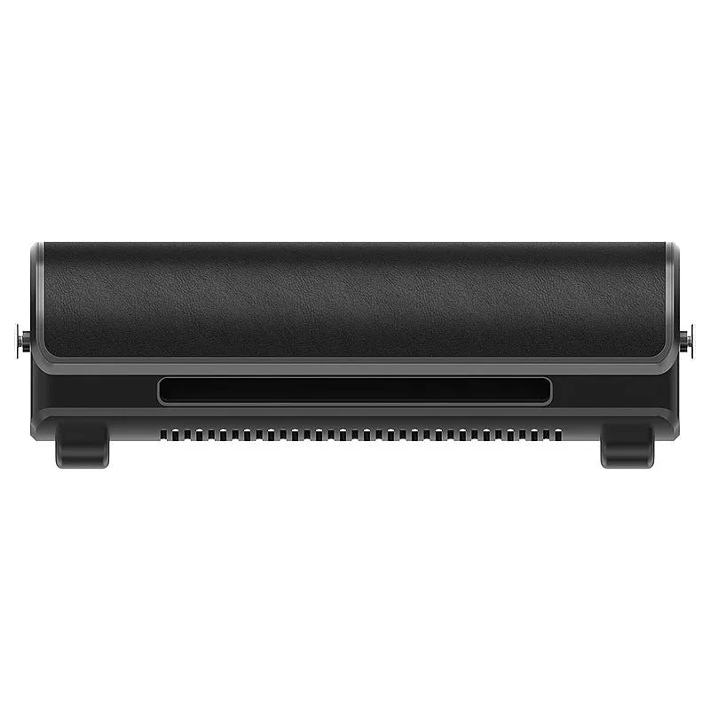 Compact black USB car fan for rear seats with a long cable on a car seat.