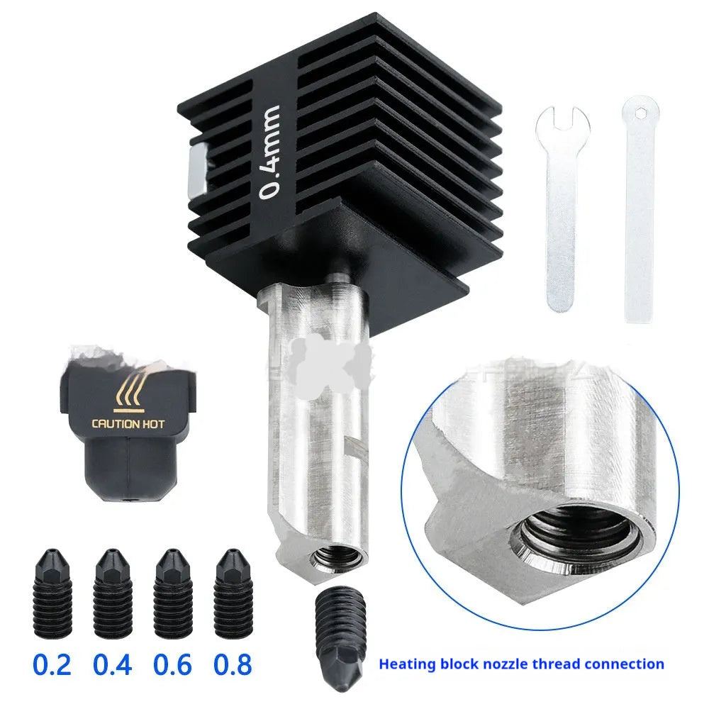Hardened steel hot end assembly for A1 A1 Mini 3D printer with interchangeable nozzles and black silicone sleeve