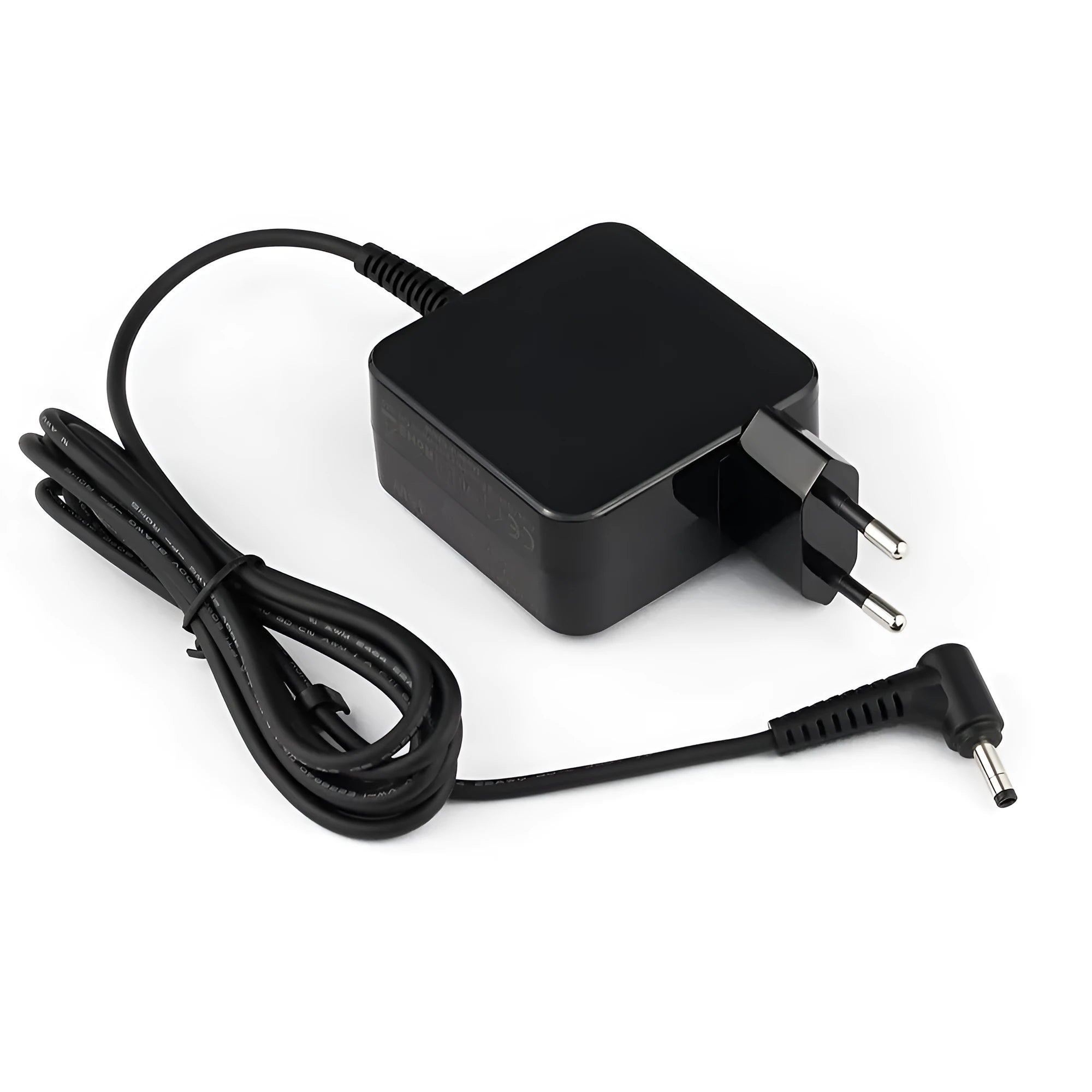 Black Hua 45W laptop adapter with DC power connector showing compact dimensions
