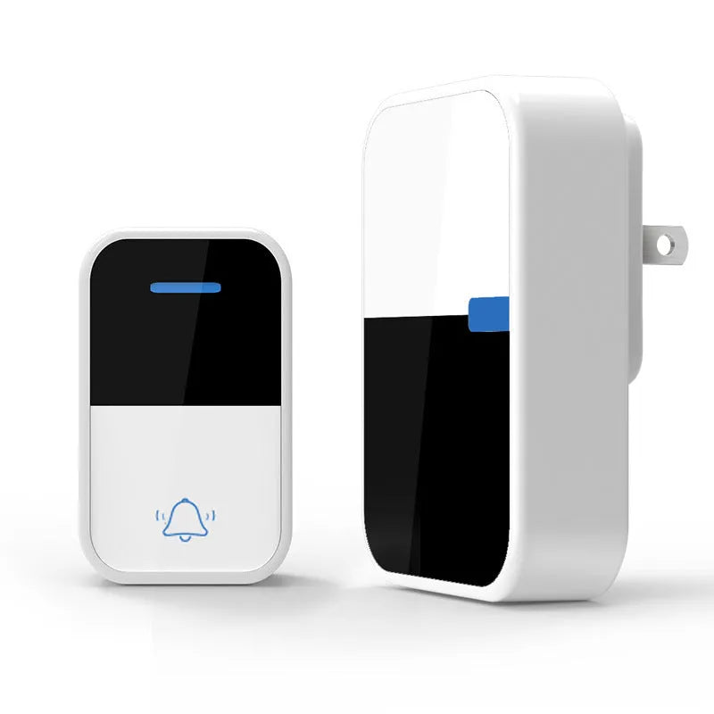 White wireless doorbell kit with self-generating transmitter and plug-in receiver