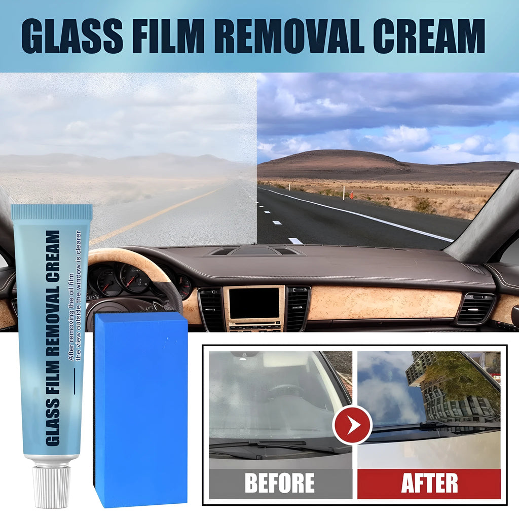 Blue car window oil film remover with soft sponge brush for glass cleaning and hydrophobic protection