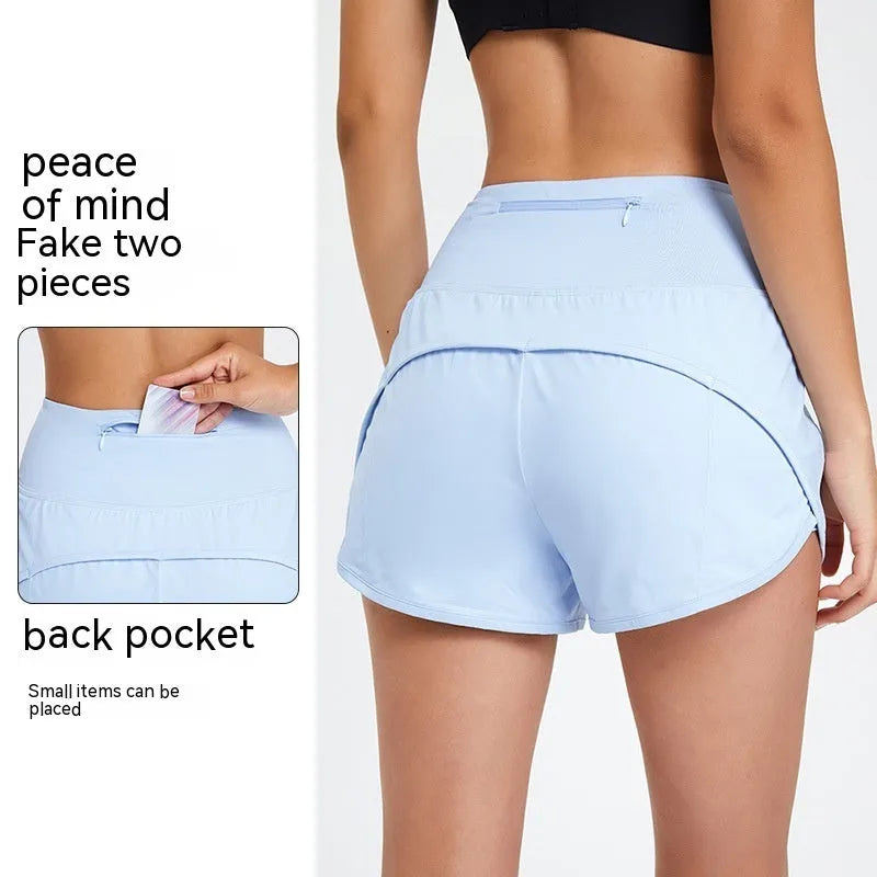 Women's black nylon fitness shorts with high waist quick-drying design for summer sports