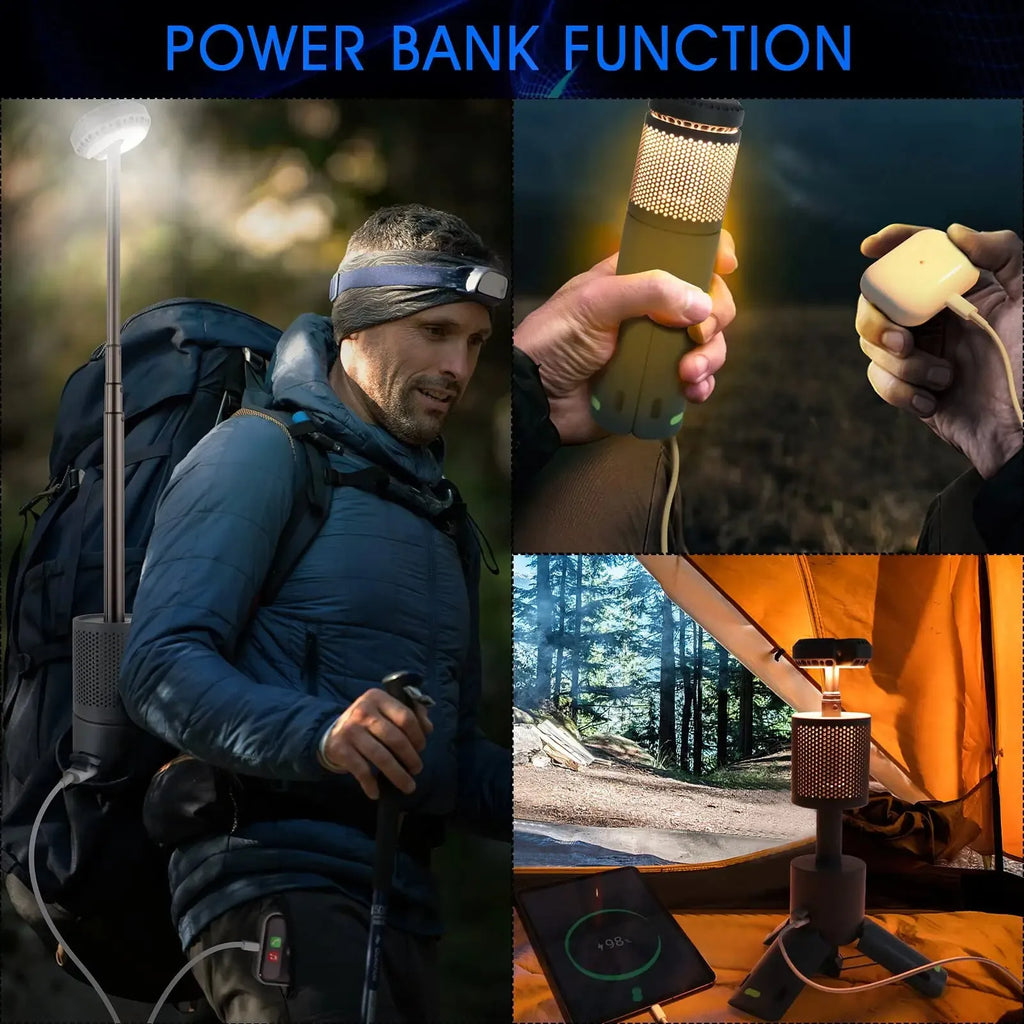 Portable LED camping lantern in off white or dark grey colour with battery power and button switch