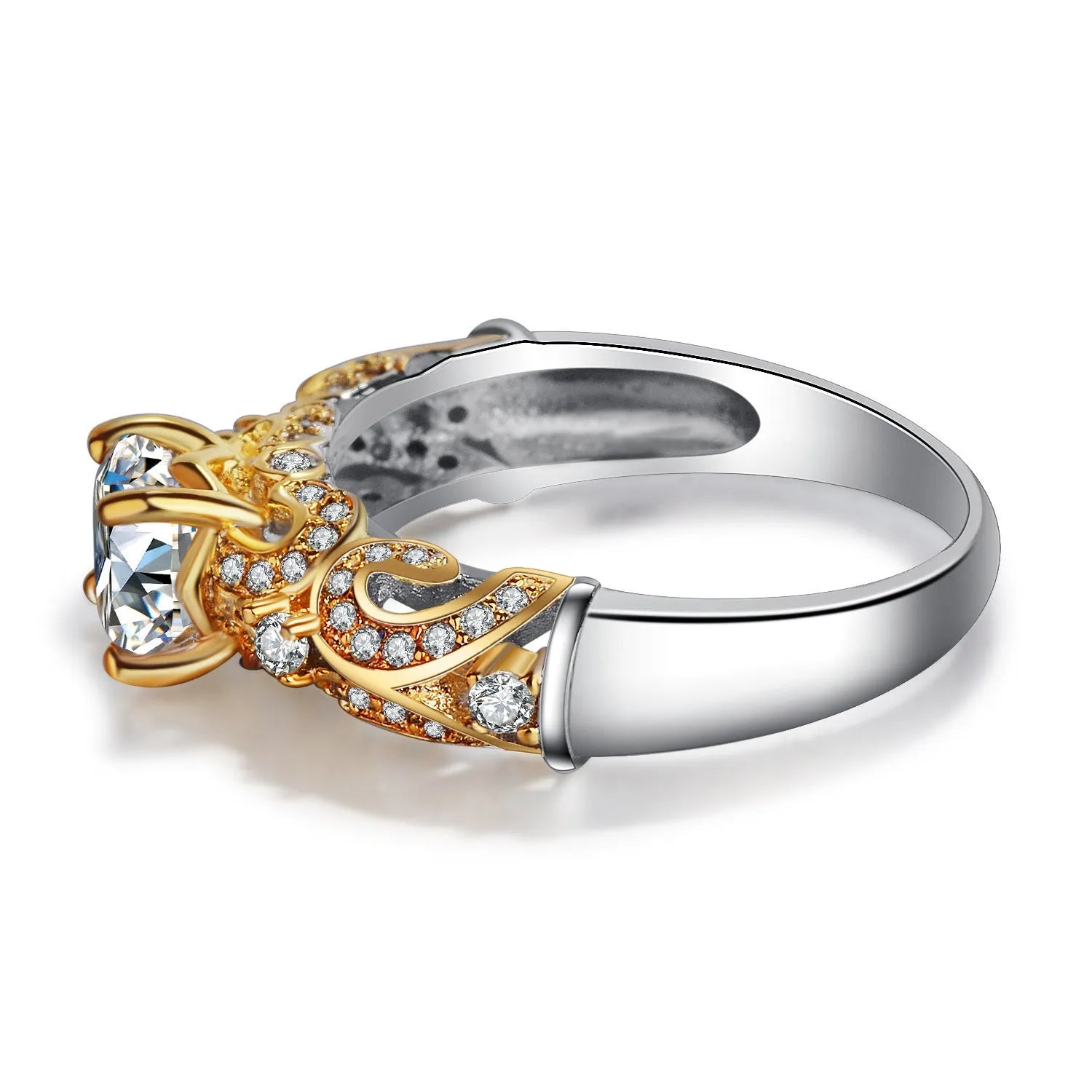 Four-claw inlay simulation diamond ring white copper gold-plated artificial gemstone US sizes 5-10 white gold colour