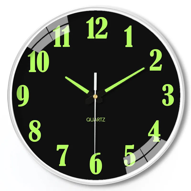 20cm diameter luminous wall clock with modern plastic shell on white wall