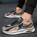 Men's gray breathable mesh running shoes with round toe and EVA sole for jogging