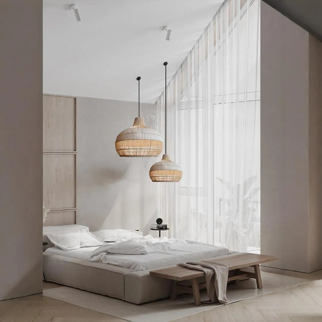 60cm diameter woven rattan Silent Wind style chandelier for pastoral living room.