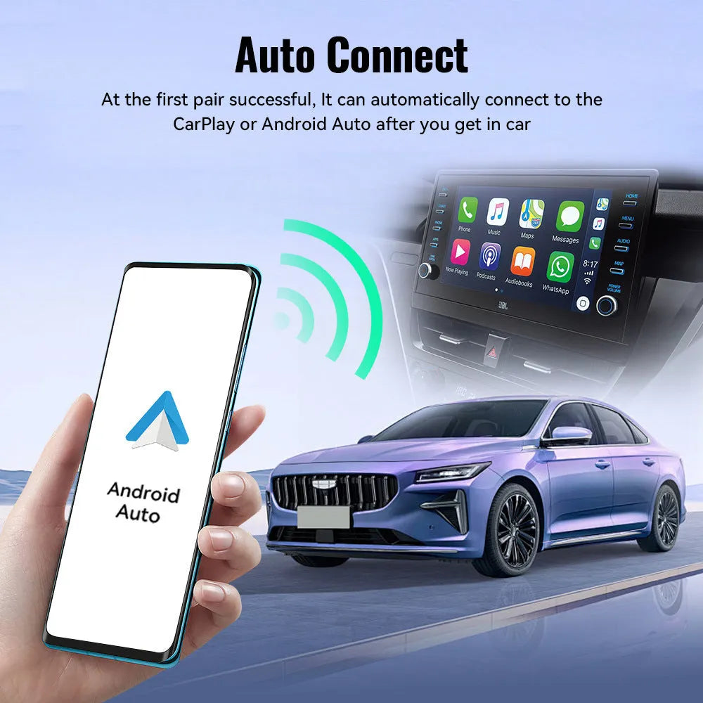 Black mini 2-in-1 CarPlay USB interface wireless adaptor with ABS PC construction