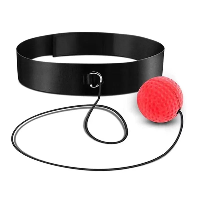 Boxing reaction training kit with headband-mounted balls in various colours including red, black, green, yellow, and fluorescent green options