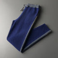 Men's navy blue cashmere wool blend winter sports cardigan suit with zipper front and matching trousers