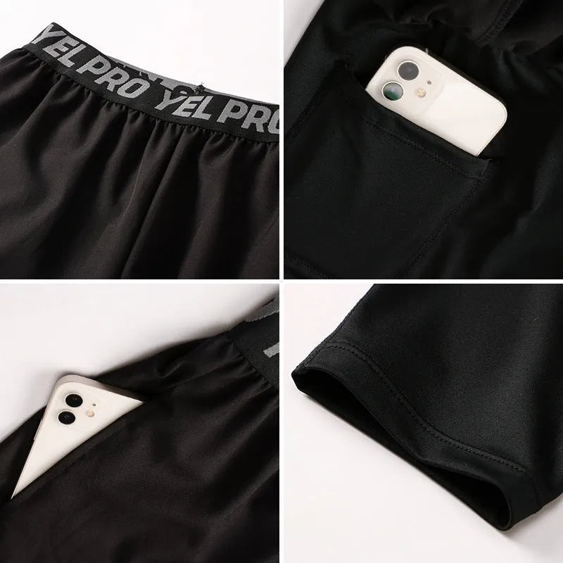 Men's grey quick drying high elastic tight pants for fitness and sports activities
