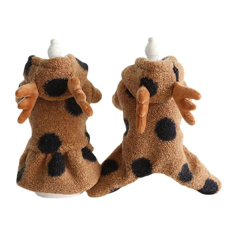 Polka dot elk couple print pet clothing for dogs and cats in four-leg and skirt style options