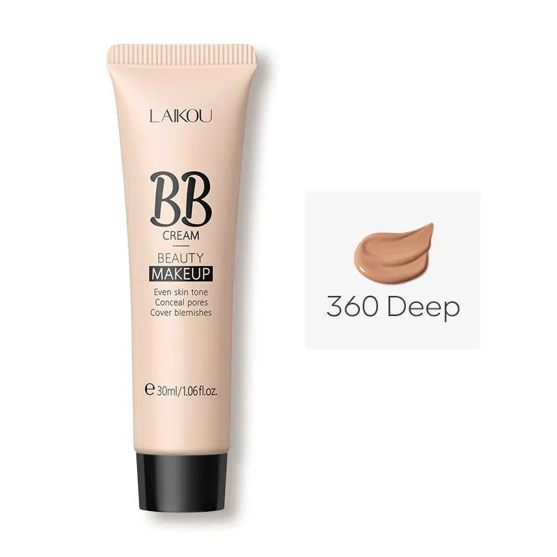 30ml tube of BB cream in natural finish with nine shade options displayed