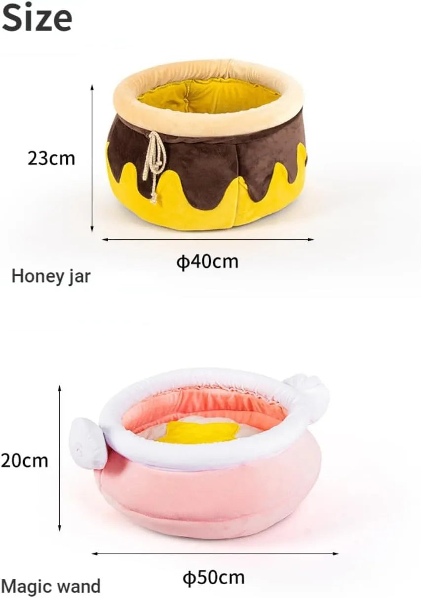 Pink honey pot shaped cat sofa bed with removable pad, for small cats and dogs.