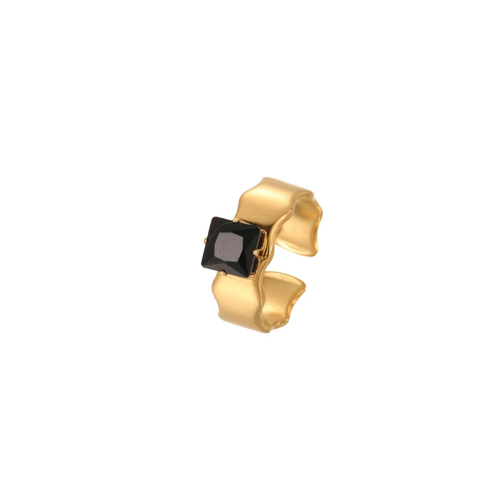 Women's geometric titanium steel ring with inlaid zircon stones showing adjustable open mouth design