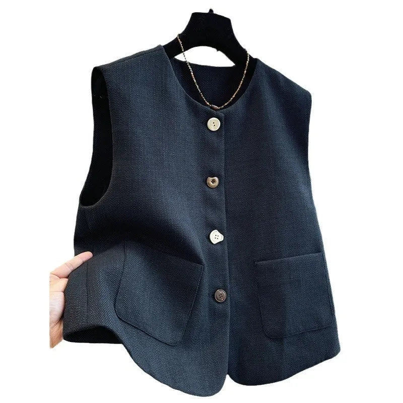 Women's French style bandage vest dress with round neck and sleeveless design in polyester fabric