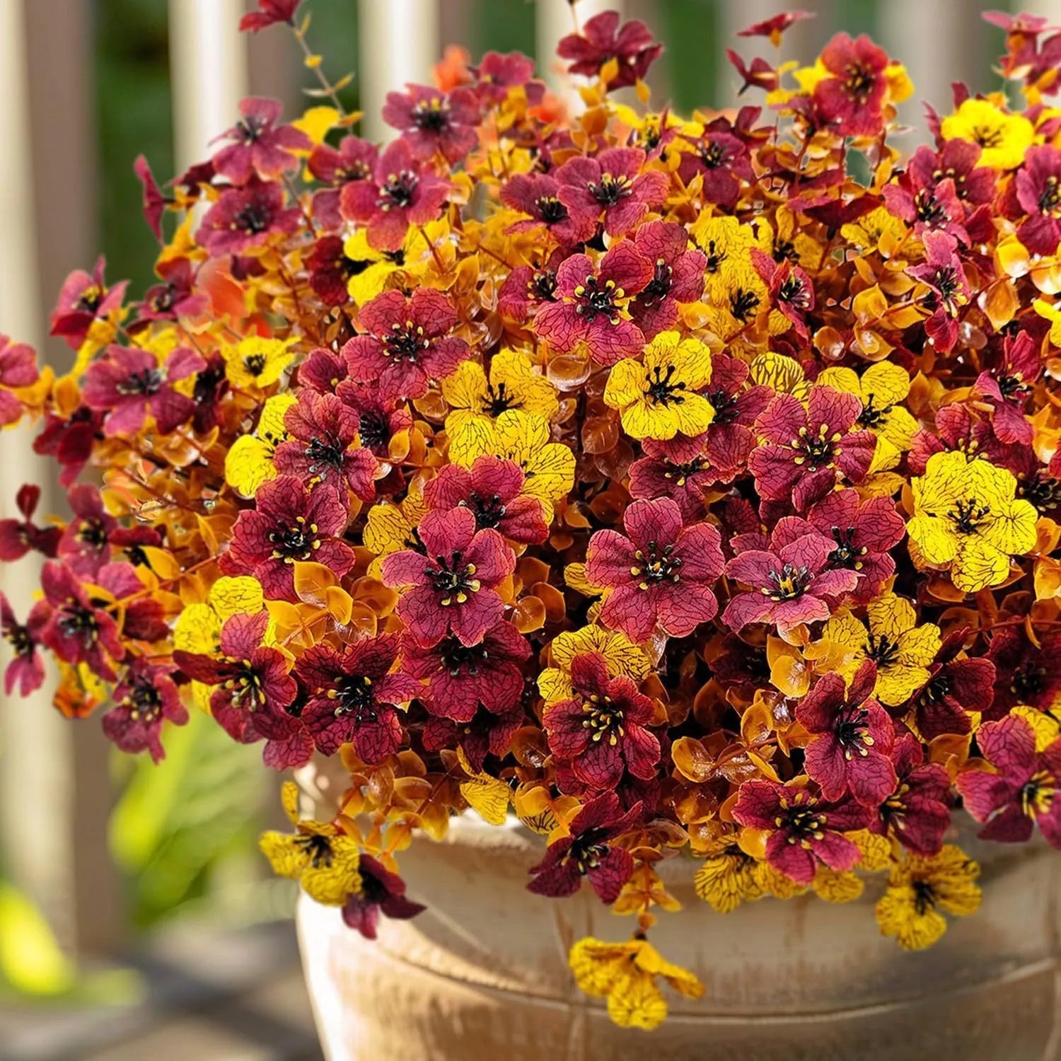 Plastic silk artificial flower bouquet in autumn colours for wedding and home decoration